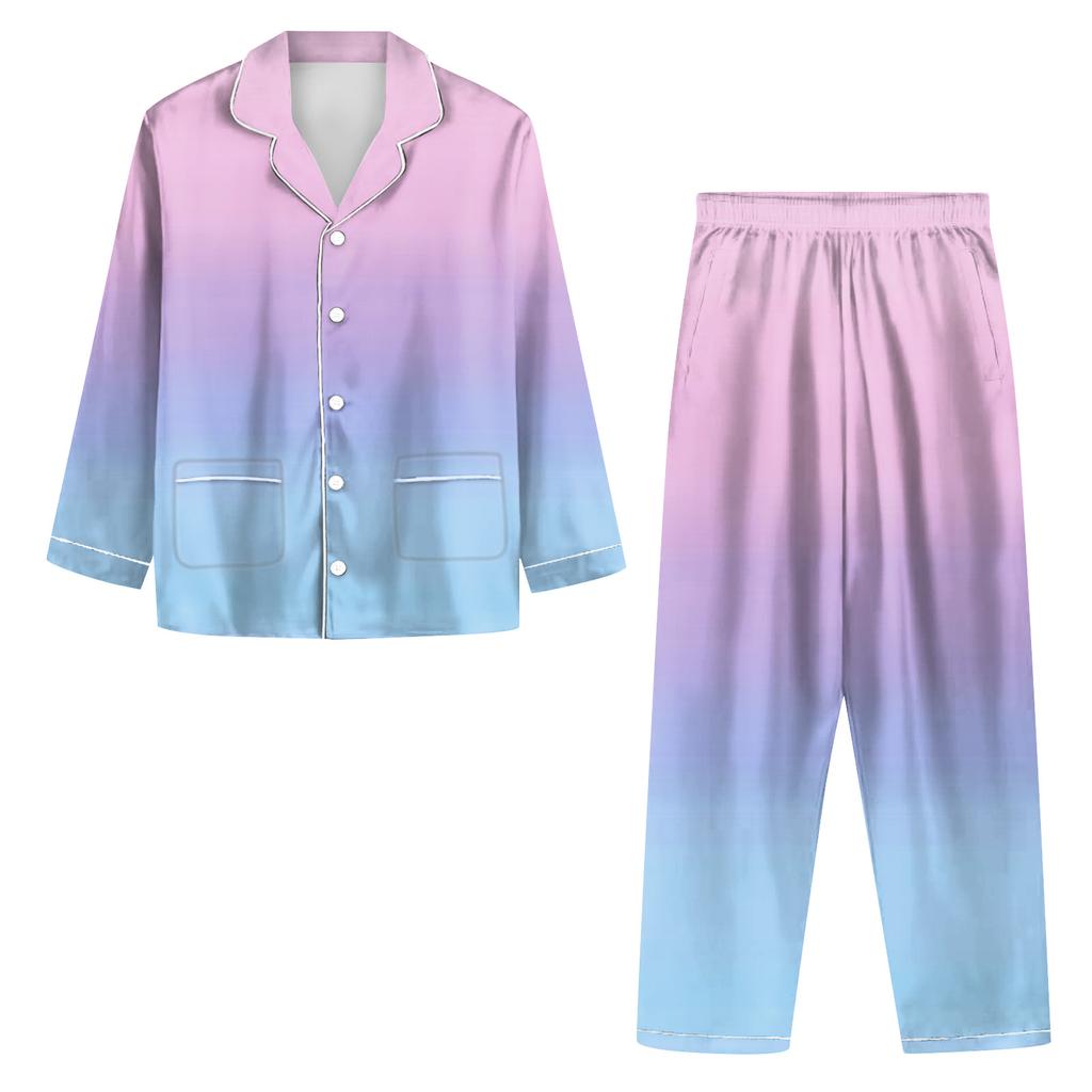 Women's 2 Piece Printed Suit Long Sleeve Button Up Top Wide Leg Pants Suit Set Pajamas Home Casual Suit