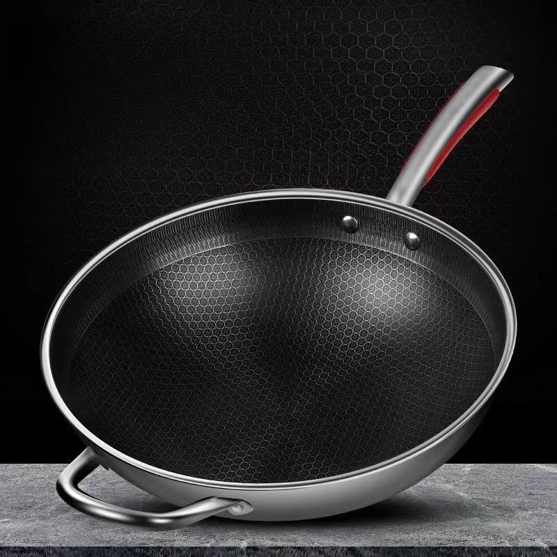 ZISIZ 30cm Stainless Steel Non-stick Wok