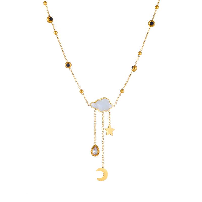 White Shell Cloud Star Moon Tassel Drop Niche Fashion Jewelry Necklace