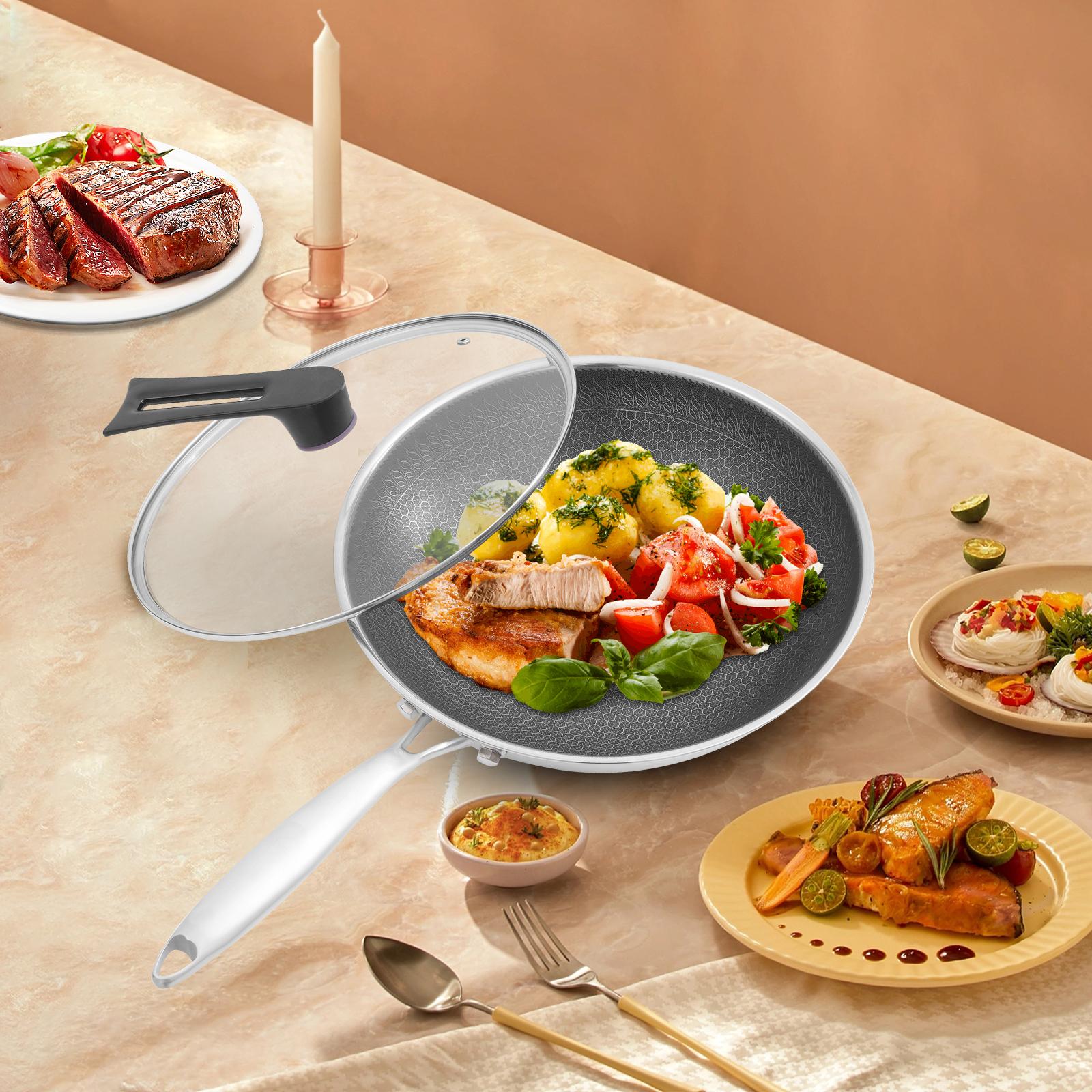 

32cm/36cm Stainless Steel Honeycomb Wok,Black Round Cooking Frying Pan for Hotels, Restaurants