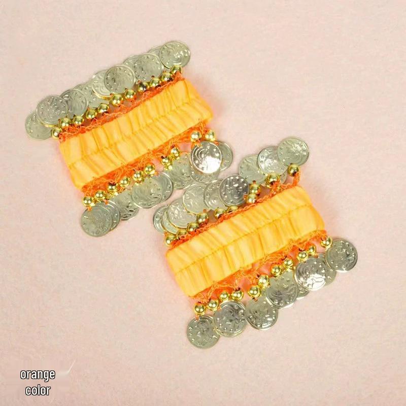 Multi-Color Chiffon Pendant Belly Dance Bracelet Set: Indian Dance Accessories - Hand and Ankle Jewelry