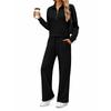Women's Casual Half Zip Hoodie with Collar and Wide Leg Pants Set