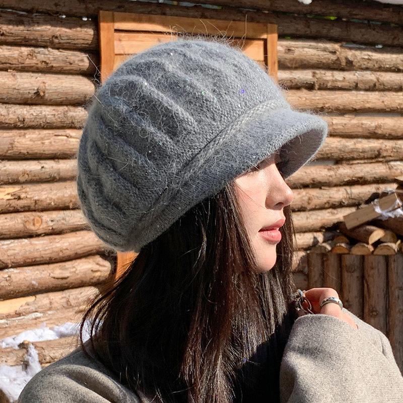 Autumn and Winter Peaked Cap Women's Bald Hat Thickened Ear Protection Hat Warm Knitted Wool Hat