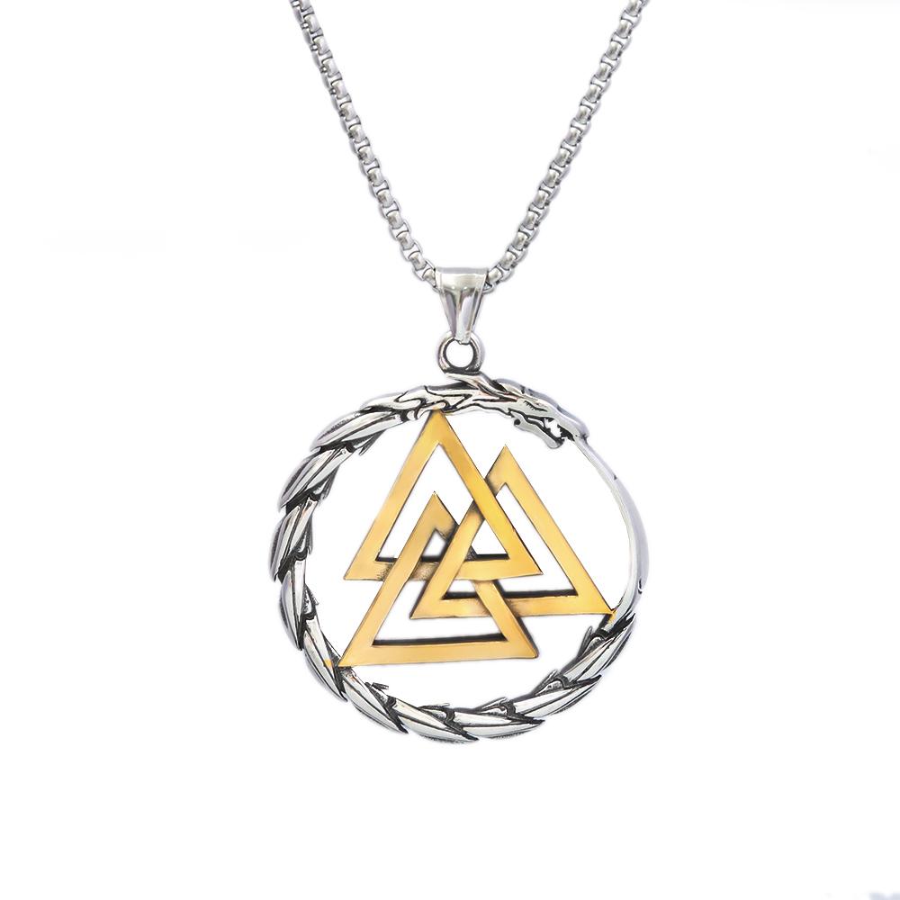 Vintage Viking Dragon Pendant Punk 316L Stainless Steel Vikings Valknut Necklace for Men Domineering Jewelry
