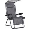 Foldable Reclining Garden Chair with Headrest, Zero Gravity Deck Sun Lounger Seat Chair with Footrest, Armrest, Cup Holder & Canopy Shade, Grey