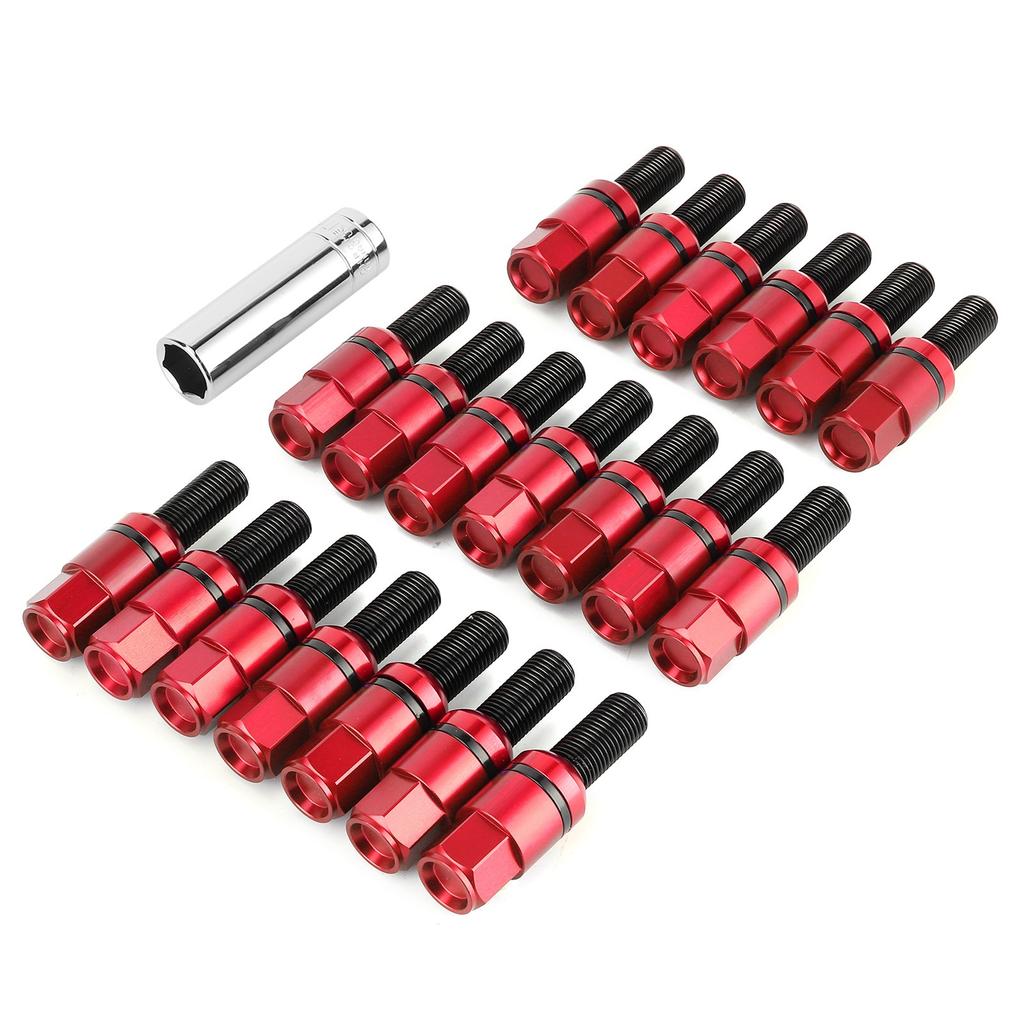 20 buc Șuruburi prezoane roată M14x1,5mm Aliaj aluminiu Tija șurub consolidată Potrivit pentru 718 Boxster (982) 911 CarreraRoșu