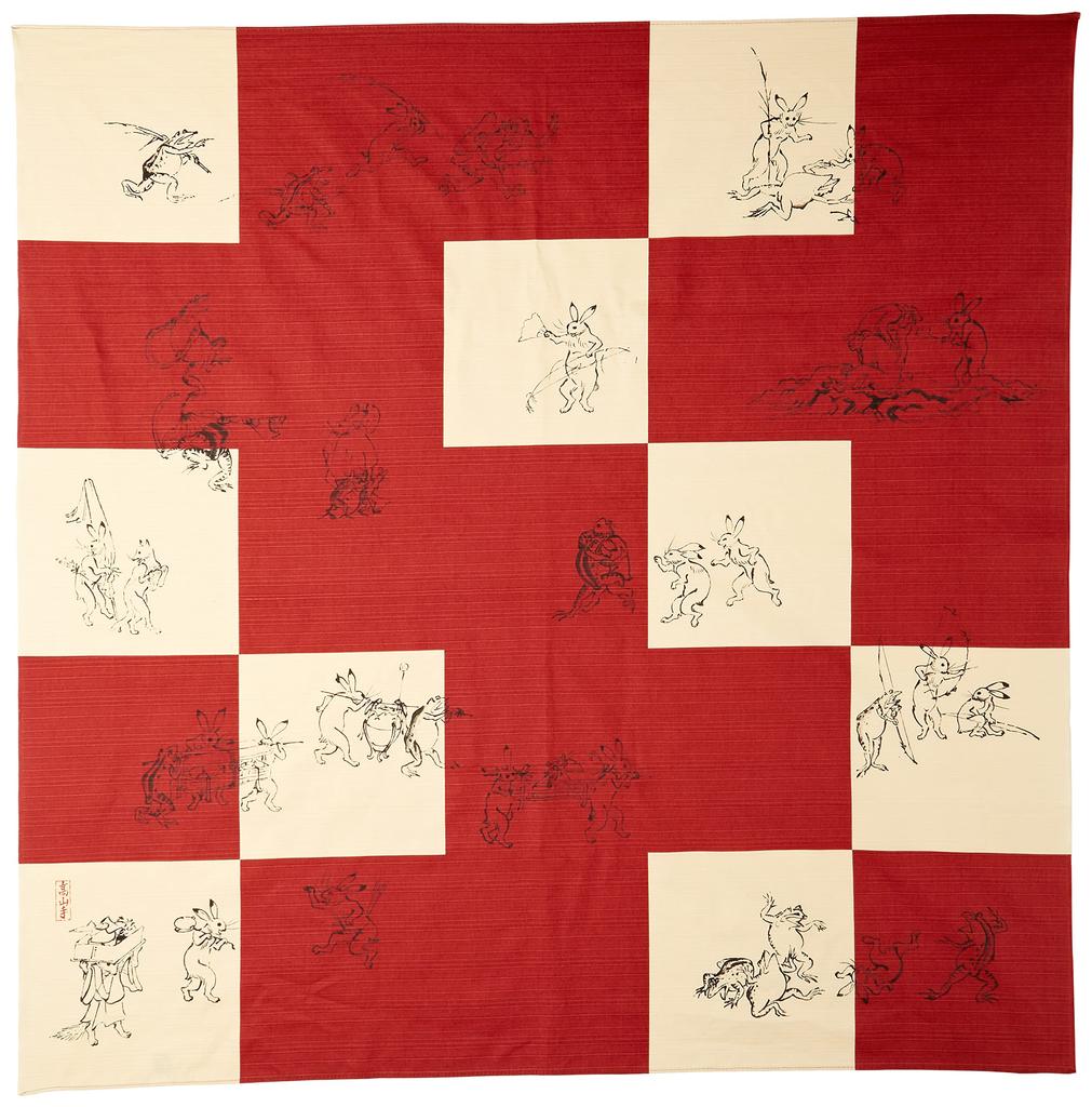 Yamamoto Jin Shoten Japanese Goods Kyoto Accessories KURUMI Large Furoshiki Shantung Furoshiki Choju Jinbutsu Giga of Frolicking Animals and A Red 106
