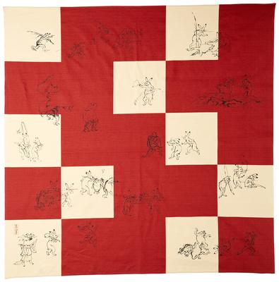 Yamamoto Jin Shoten Japanese Kyoto KURUMI Large Shantung Furoshiki Choju Jinbutsu Giga of Animals and 106 X 105 Cm Goods, Accessories, (Wrapping