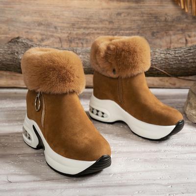 Fashion Winter New Slope Heel Short Boots Women's Fashion Round Head Suede Side Zipper Non-slip Thick Sole Cotton Boots