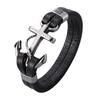 Punk Men 'S Jewelry Stainless Steel Bracelet Black Personality Leather Woven Anchor Male Wristband Rope Chain For Men Gift