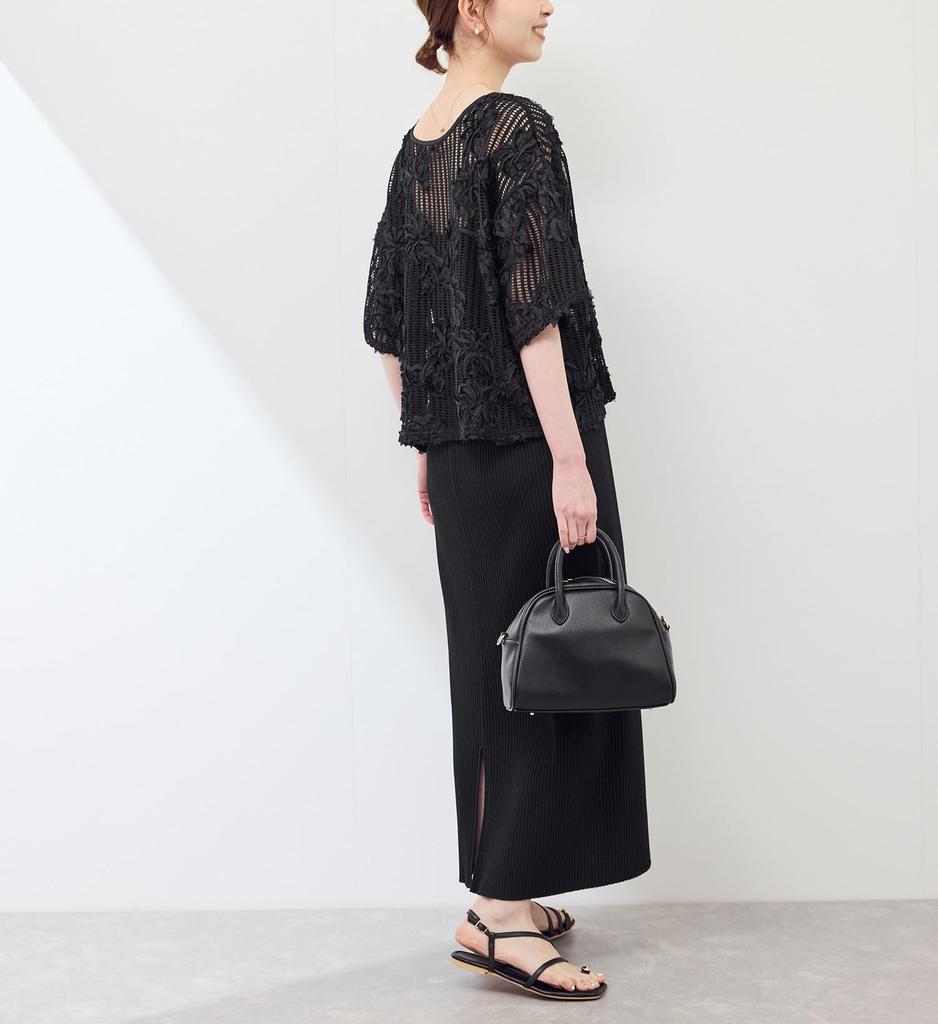 ROPE PICNIC Mesh Cord Embroidered Pullover Top In Black Women's (01)