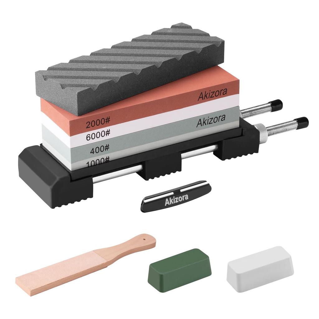 Akizora Knife Sharpening Whetstone with Universal Whetstone Surface Fixed Angle Leather White and Blue Ideal for Home Coarse and Medium and Knife