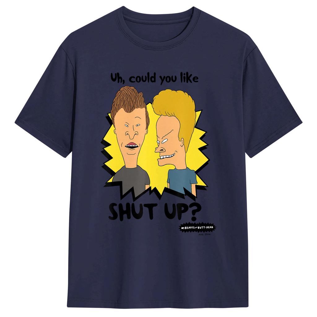 Unique Beavis and ButtHead Shut Up TShirt for Men Round Neck Cotton T Shirts Short Sleeve Tees Classic Tops