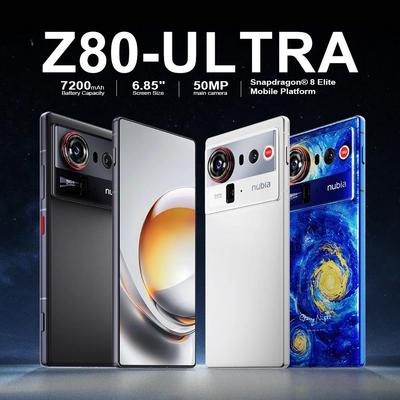ZTE Nubia Z80 Ultra 5G Smartphone, Snapdragon 8 Elite Gen 5, 6,85'' 144Hz OLED-scherm, 7200mAh Batterij 90W Snelladen, 64MP AI-camera, NFC