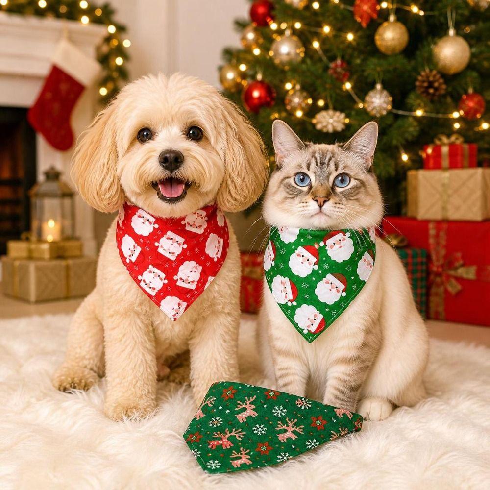 2pcs Adjustable Scarf Bibs Stylish Dog Bandanas Portable Christmas Pet Bandana Pet Supplies