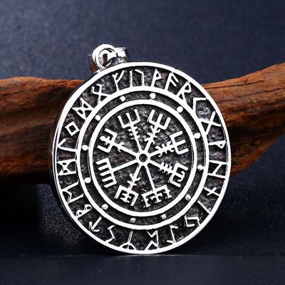 Unisex Compass Symbol Viking Odin Runic Amulet Necklace Pendant Stainless Steel