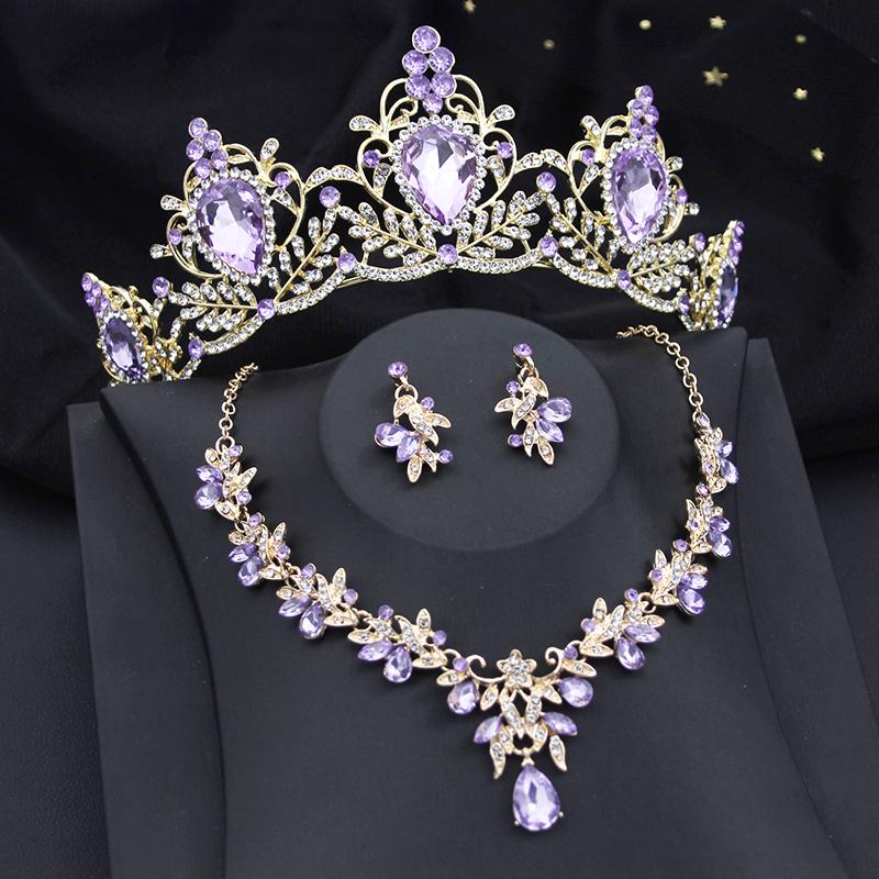 Water Drop Bridal Jewelry Sets Luxury Tiaras Crown Necklace Earrings Wedding Dress Dubai Jewelry Set Costume Accessories