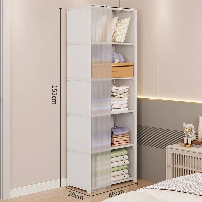 Multipurpose Cabinet for Clothes Assembled Bookshelves with Curtains Dustproof Wardrobe Large-Capacity Bedroom Furniture
