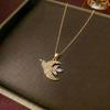 Women's Retro Zodiac Birthstone Moon Rabbit Necklace – Zircon Pendant for Valentine's & Qixi Festival