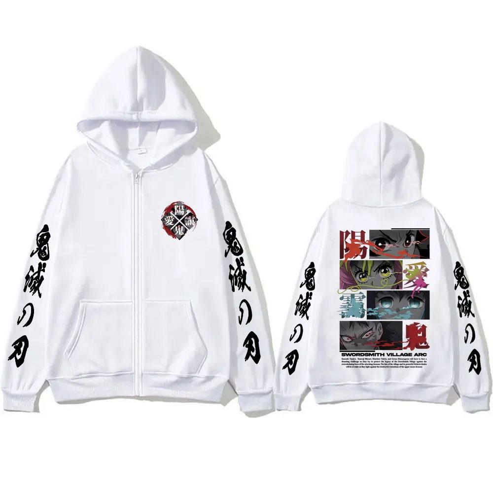 Anime Male and Female Demon Killer Kamado Tanjirou Genya Eye Pattern Casual Cool Zipper Hoodie
