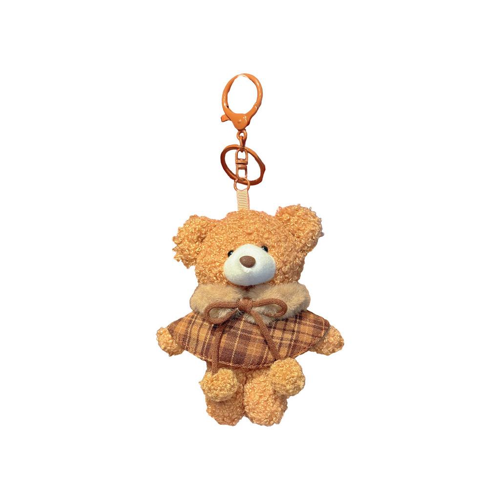Cute Plush Bear Keychain With Checkered Cape Design For Gift And Bag Decoration