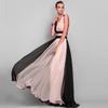 Women's new chiffon contrasting evening dress sleeveless v-neck splicing dress long