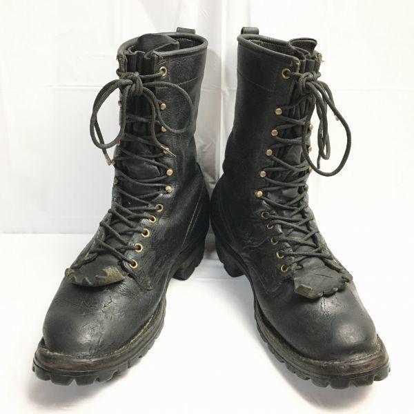 Vintage 70s-80s HATHORN Leather Lace-Up Boots Black Size 11D Whites Line Men's(USED)