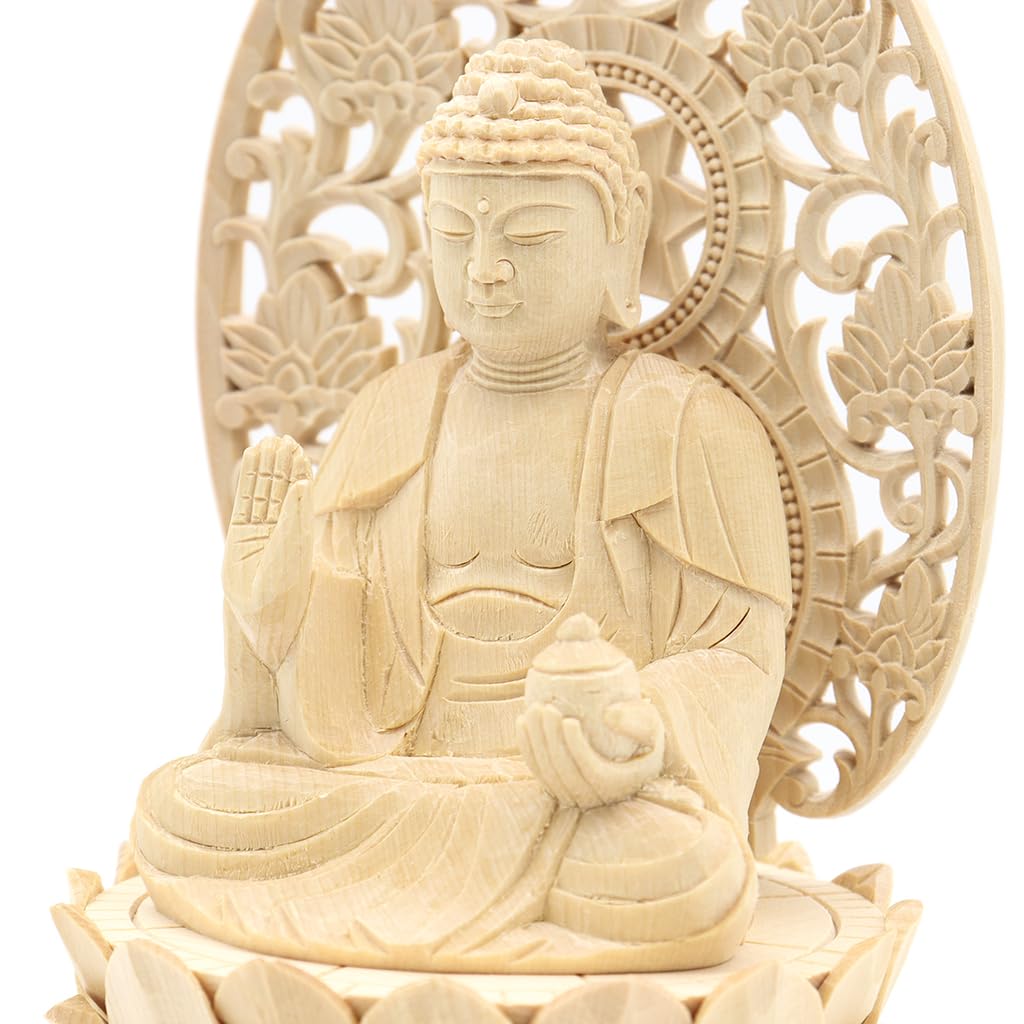 Spezial Buddha-Statue sitzend Yakushi Nyorai Höhe Breite 10 Tiefe 9 Zypressenholz Schnitzerei mit Heiligenschein und Kreis 6995 Kuritas [Nyorai]