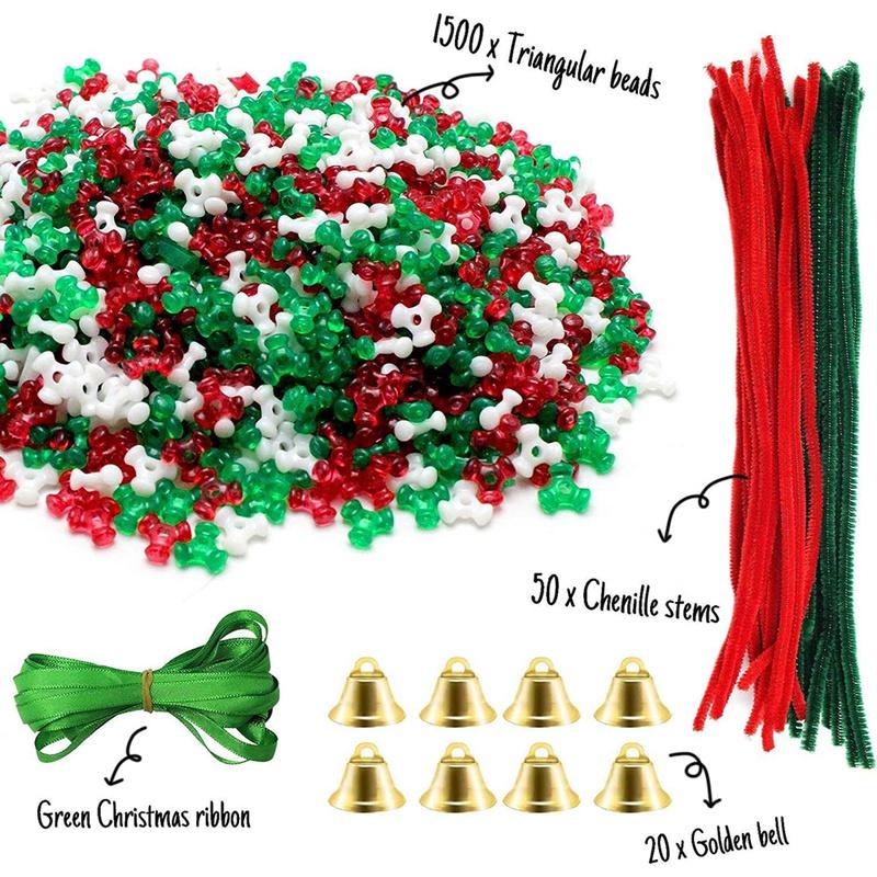 1570 PCS Christmas Beaded Ornament Kit Party Craft Wreath Candy Cane DIY Decoration Pendant For Christmas Hanging