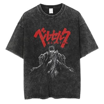Manga Retro Algodón Americano Viejo Naruto Cinco Puntos Anime Manga Corta T-lavado Negro T