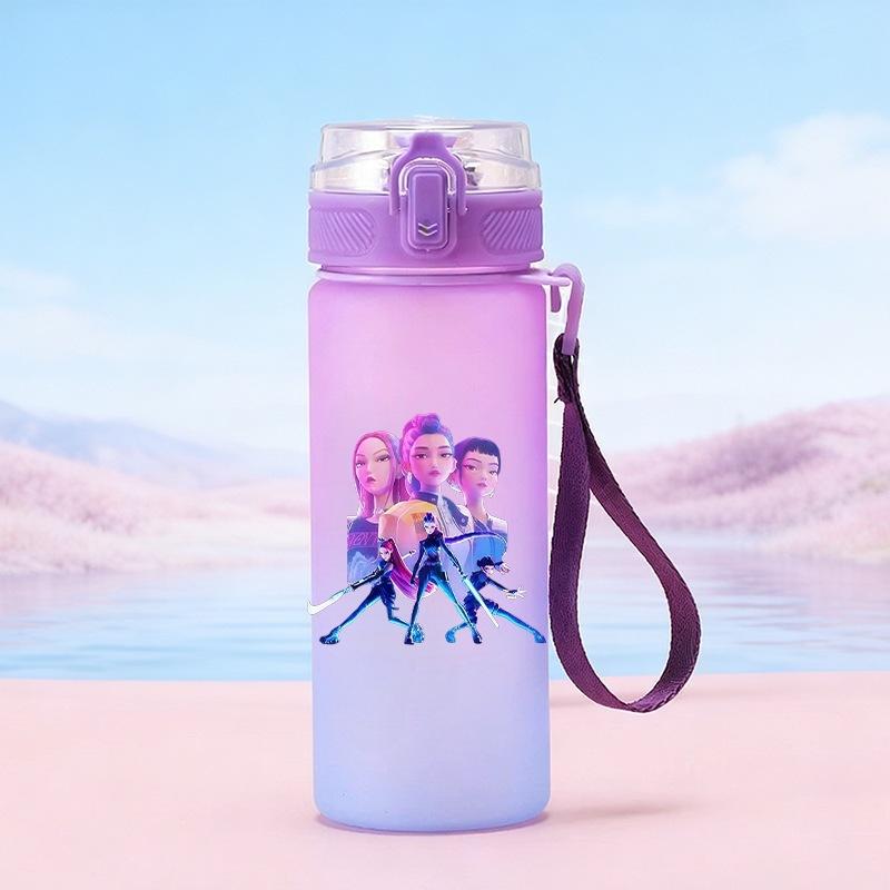 600Ml Water Bottler Cartoon K-Pop Demon Hunters Printed Character Water Cup Large Capacity Outdoor Portable Rope Drinking Bottle for Boy Girl Gift