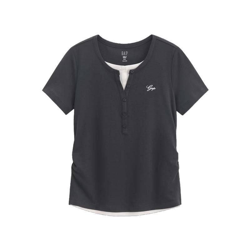 Gap Women s Logo Embroidered Faux Two-Piece Henley T-Shirt 160/84A
