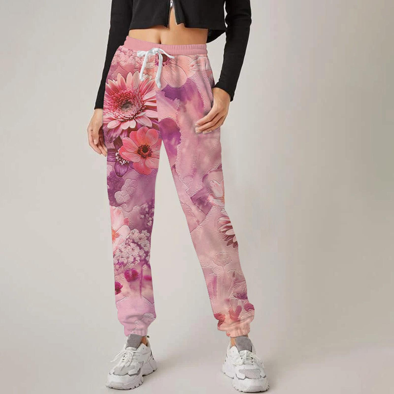 

Womens Casual Fashion Printed Loose Digital Printed Wide Leg Pants Pants L розовый