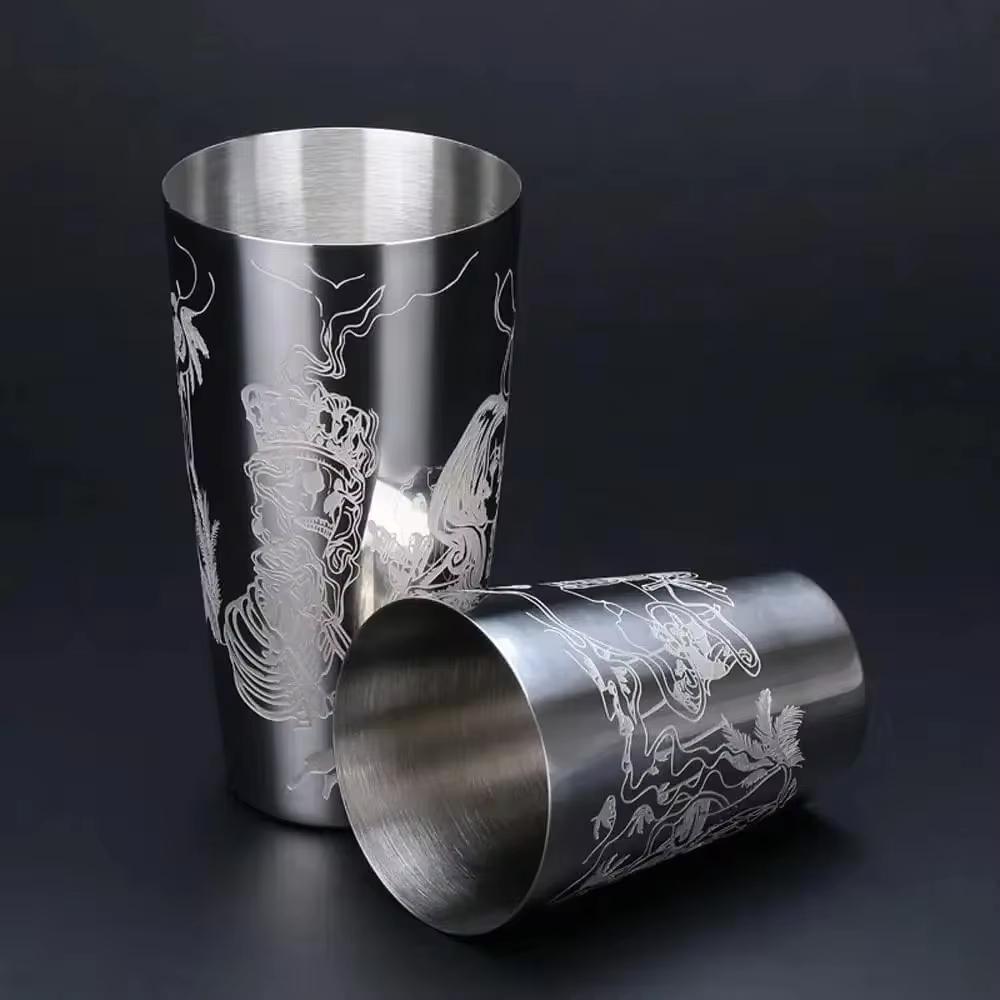 Etched Boston Cocktail Shaker Bar Tins Stainless Steel Bartender Kit Engraved Mixing Shaker Set Bar Tools
