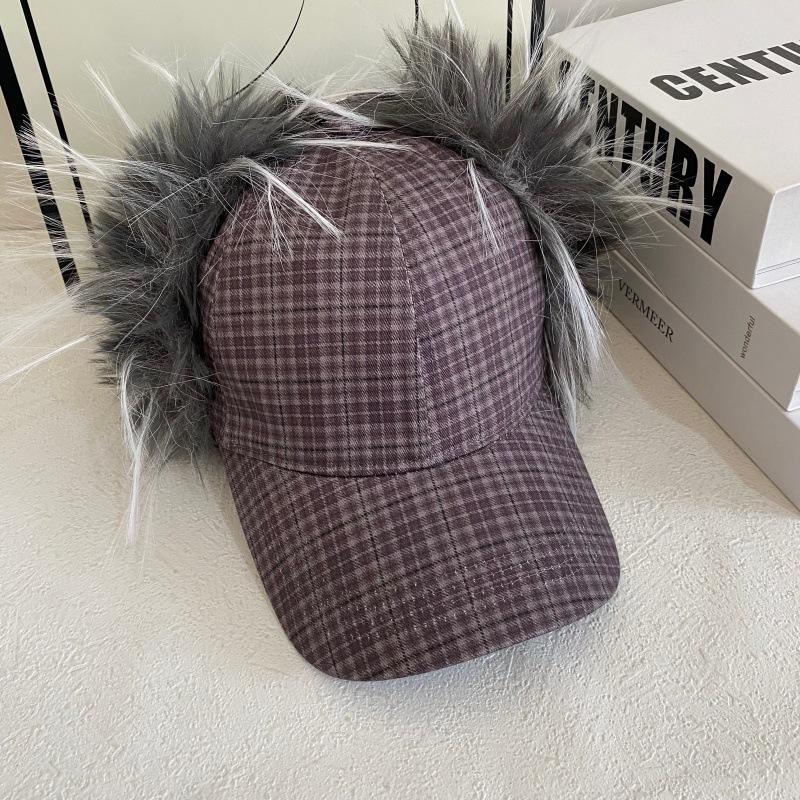 

JYL TS DIY Plaid Trapper Hat Women Korean Winter Thickened Ski Hat Faux Fur 1222Mao12709 вегас золотий колір