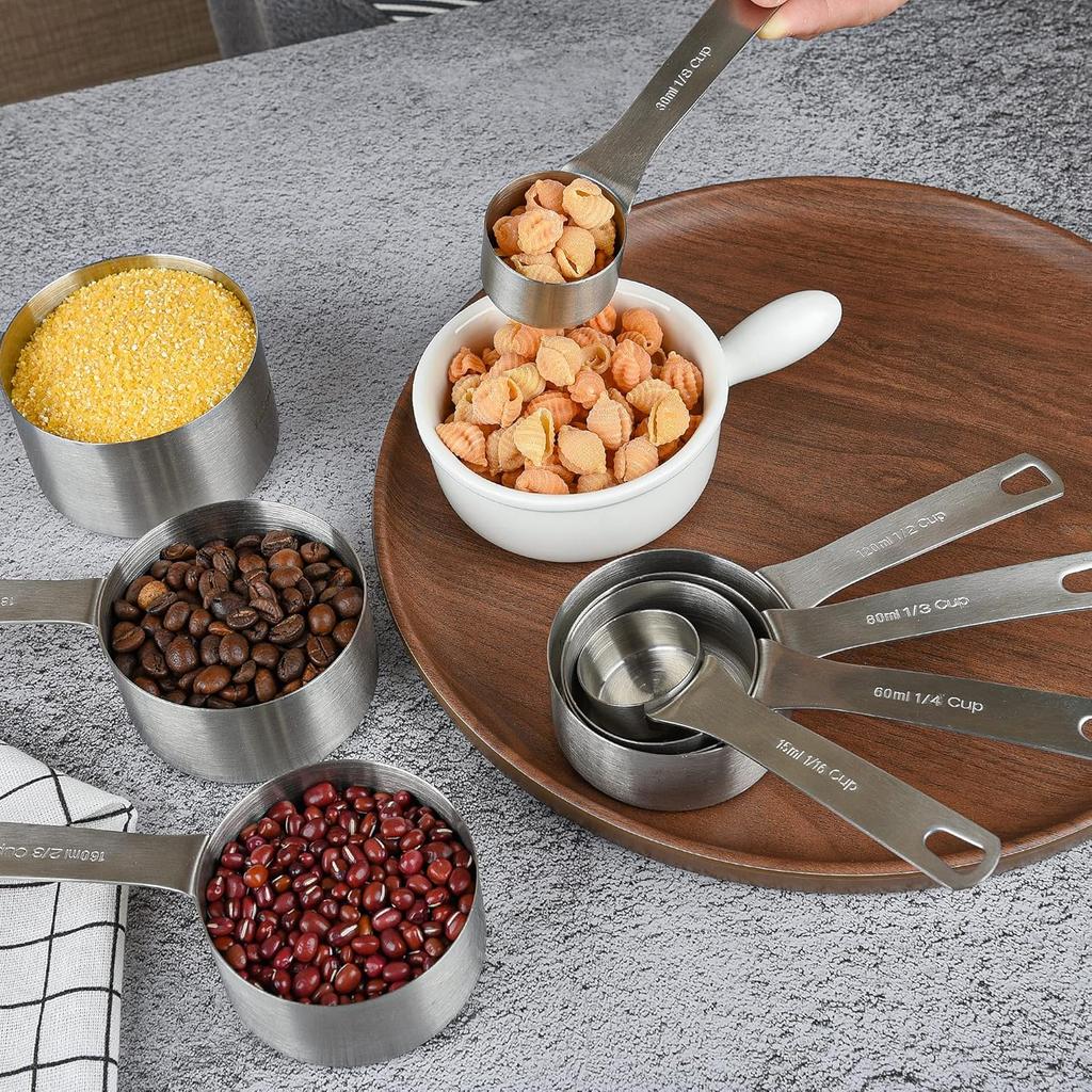 Smithcraft Measuring Cups and Spoons Set 18, 18/8 Stainless Steel Measuring Cups and Spoons Set, Metal Measuring Cups and Spoons Set, 8 Measure Cups