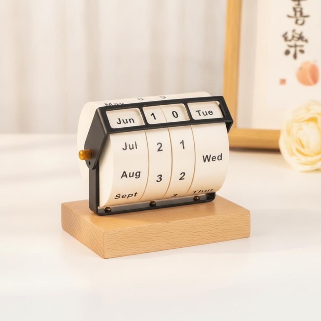 Tabletop Perpetual Calendar with Wooden Base Decorative for Office, Study