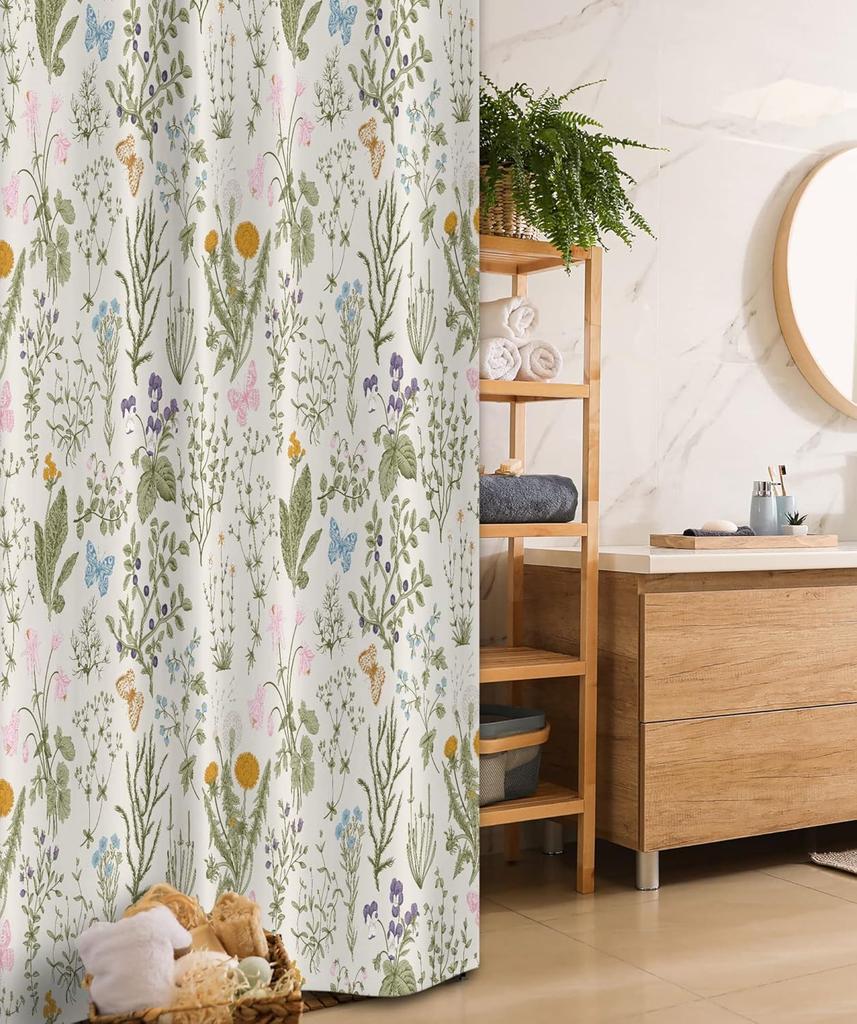 Modern Geometric Floral Waterproof Shower Curtain -Bold Abstract Shapes &Vibrant Flowers for Stylish,Contemporary Bathroom Decor