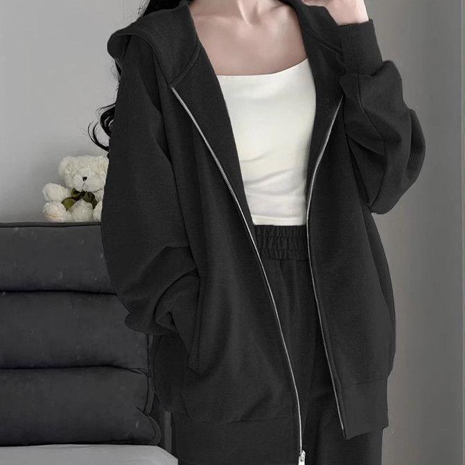 Korean Style Slim Fit Loose Sportswear: Autumn/Winter Hooded Two-Piece Set - Casual Student Running Outfit