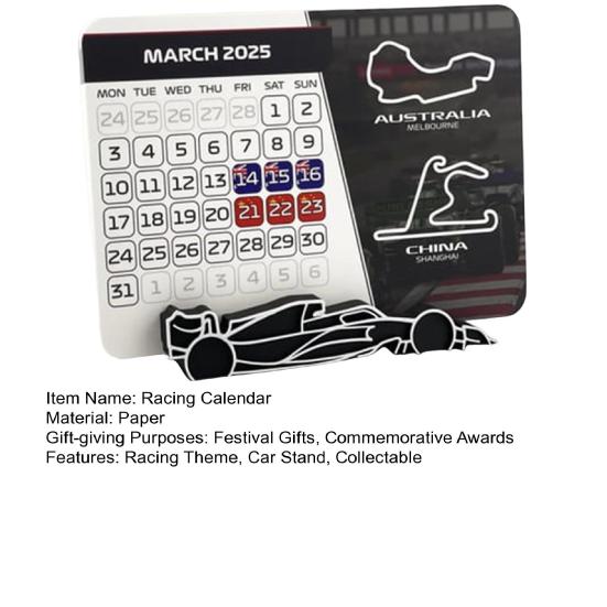 2025 Racing Calendar with Car Stand Desktop Calendar Home Office Schedule Planner for Motorsport Fans Racing Enthusiasts