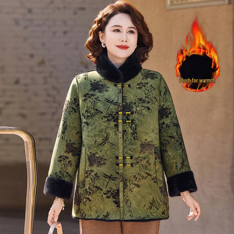 

Mom s Winter Cotton Jacket: New Style for Middle-Aged & Elderly, Warm, Stylish, Thickened with Fleece XL (90-105 jin) зелёный