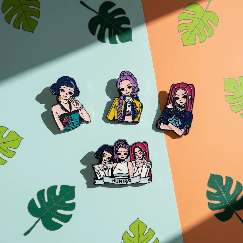 4pcs KPop Demon Hunters Enamel Brooch Badge HUNTR/X Alloy Backpack Accessory Rumi Mira Zoey Design Jewelry Gift for Children