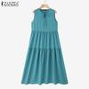 ZANZEA Women Lace Up Round Neck Summer Casual Sleeveless Dress