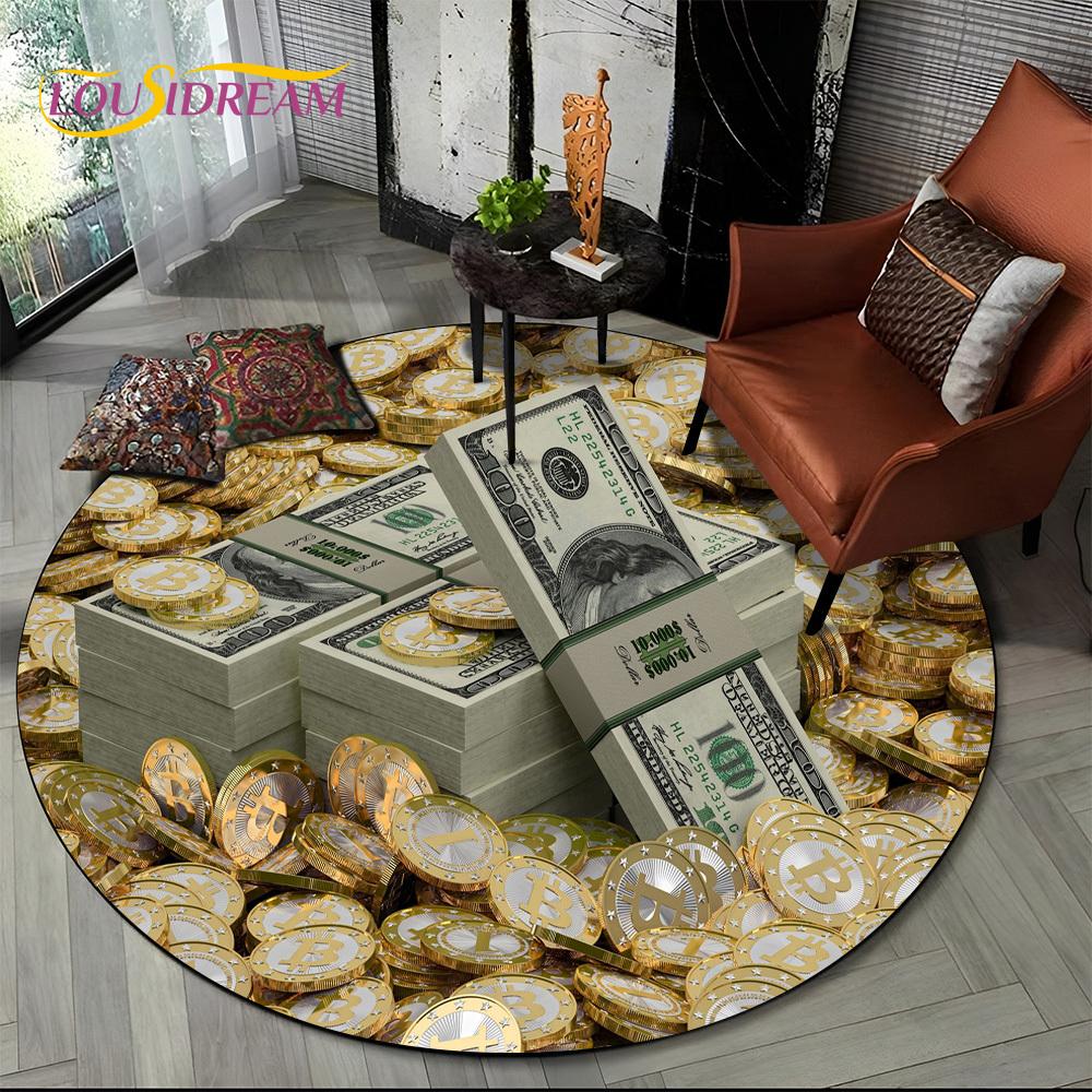 Rich Euro Dollar Money 3D Pattern Round Carpet Rug for Living Room Bedroom Child Playroom Chair Decor,Pet Area Rug Non-slip Mat