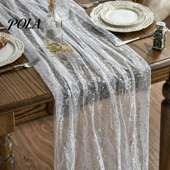 Long Fabric Table Runner Glittery Runner, Sheer Flowing Tulle Elegant Centerpiece for Home Wedding Baby Shower Bridal Decor Sophisticated