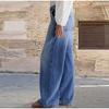Spring New Women Vintage Street Straight Leg Jeans Loose Button Pocket Washed Denim Wide Leg Pants High Waist Casual Jeans 2026