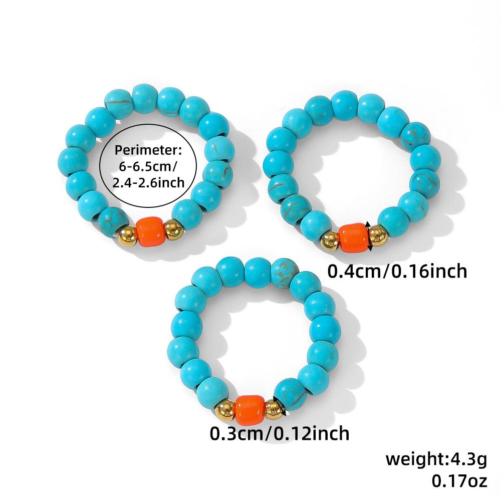 European, American Bohemian Turquoise Round Bead Ring, Simple Wind Orange Bead Gold Spacer, Vacation Versatile Jewelry Ring