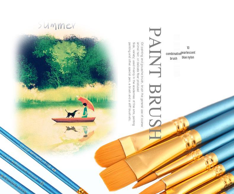 10-Piece Pearlescent Blue Nylon Paint Brush Set for Acrylic, Watercolor, and Gouache