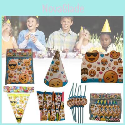 Emoji Party Tableware Set With Disposable Plates Cups Napkins And Tablecloth For Holiday Celebrations