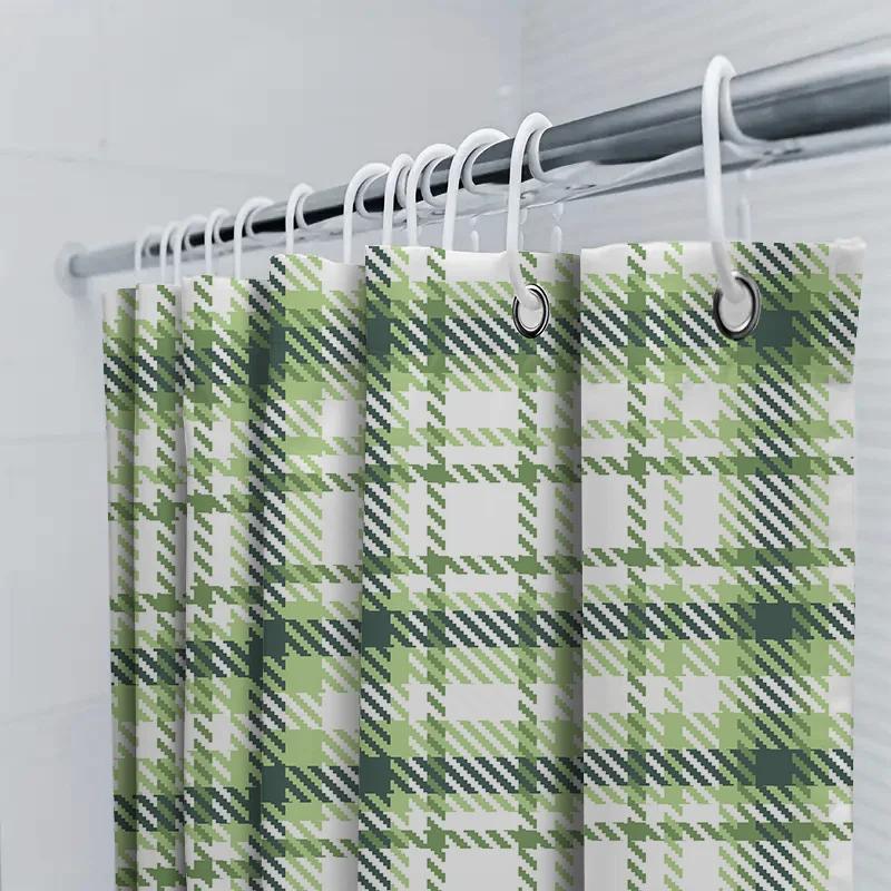 Green Plaid Shower Curtain Home Decor Bathroom Accessories Waterproof Bath Rug Set For Kids Room Decoration 180X270Cm (6Ft)